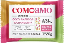 snack saudável de coco, amêndoa e cranberry