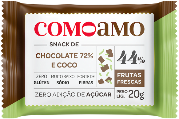 snack gostoso chocolate 72% e coco