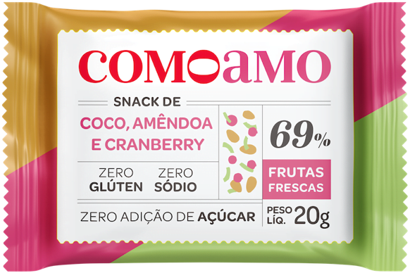 snack saudável de Coco, Amêndoa e Cranberry como amo