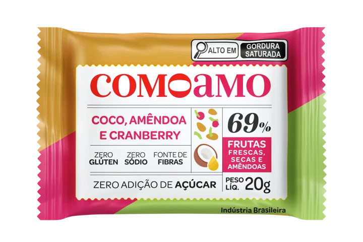 snack saudável de coco, amêndoa e cranberry